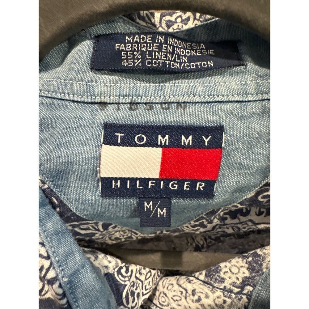 Vintage Tommy Hilfiger Men’s M Linen Blend Shirt Short Sleeve Casual Classic - Picture 5 of 5